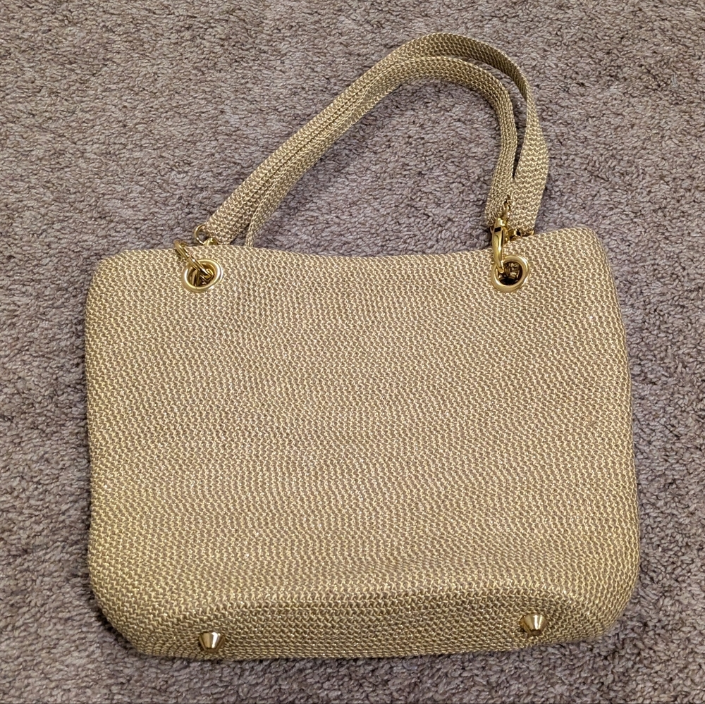 Metallic gold woven bucket tote women's shoulder bag purse handbag